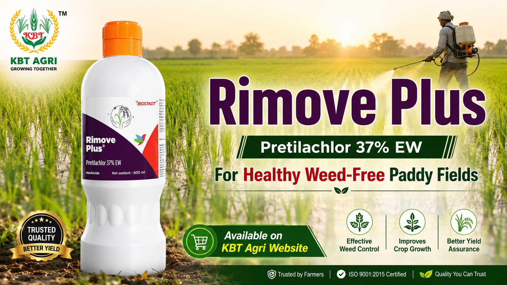 Rimove Plus (Pretilachlor 37% EW) – Complete Guide for Paddy Weed Control | Dosage, Timing & Why EW Beats EC